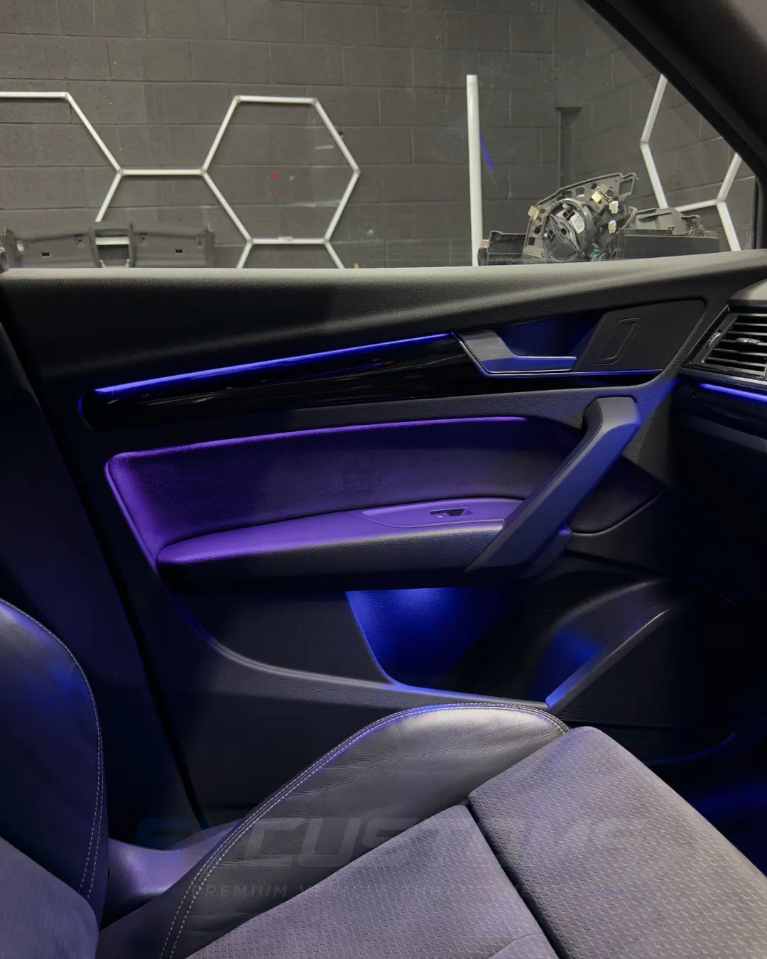 Audi Q5 before oem ambient lighting, starlights installation