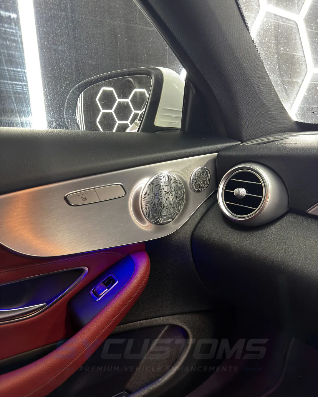 Mercedes C-Class Coupe (Facelift) before oem ambient lighting, custom steering wheel, car accessories, starlight installation