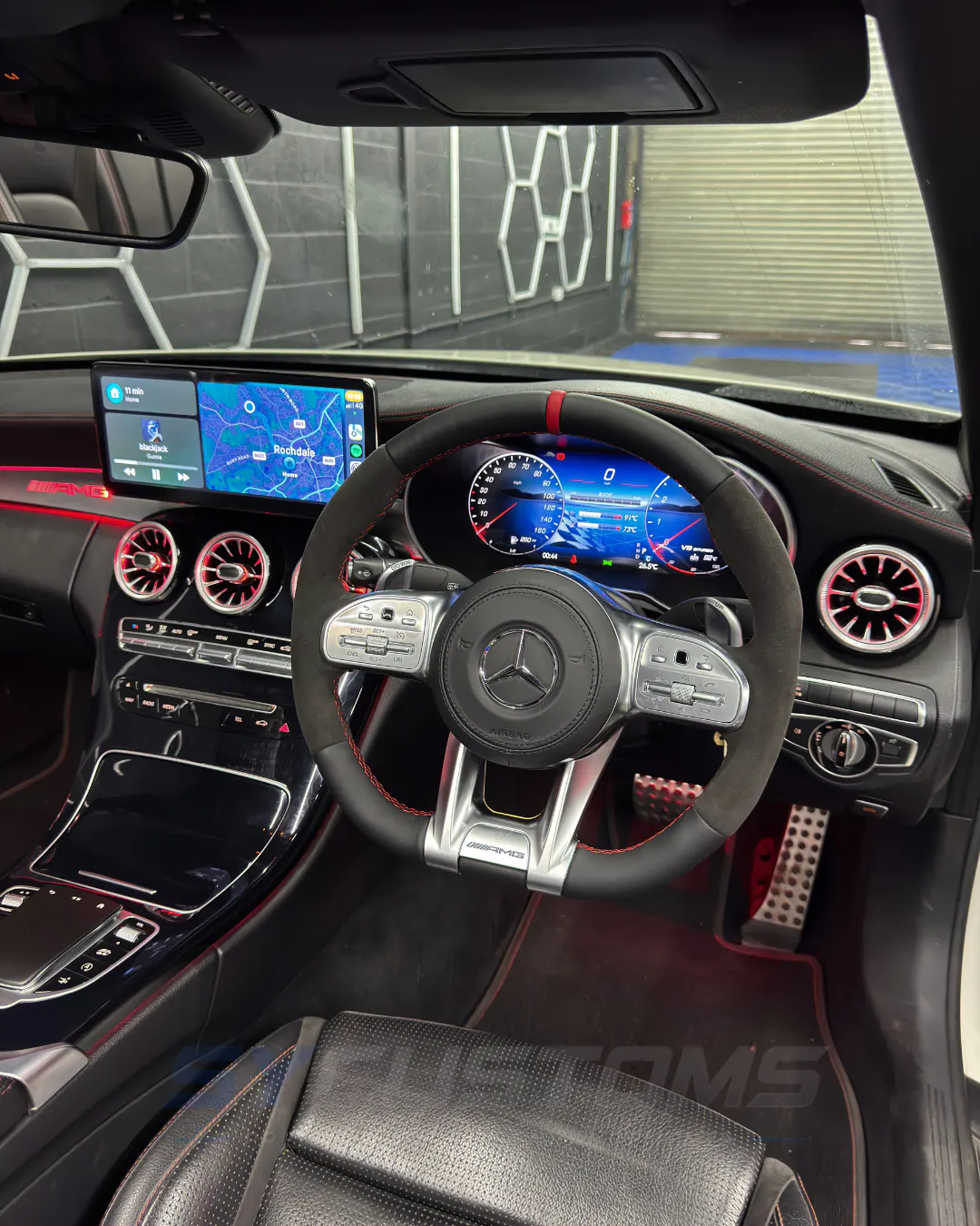 Mercedes C-Class Coupe (Pre-Facelift) OEM Ambient Lighting, Digital Cluster, Android Screen, Steering Wheel, Car Accessories installation