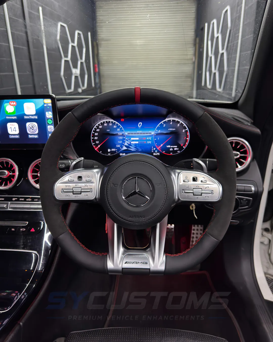Mercedes C-Class Coupe (Pre-Facelift) OEM Ambient Lighting, Digital Cluster, Android Screen, Steering Wheel, Car Accessories installation