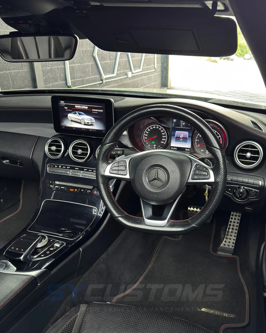 Mercedes C-Class Coupe (Pre-Facelift) before oem ambient lighting, digital cluster, android screen, steering wheel, car accessories installation