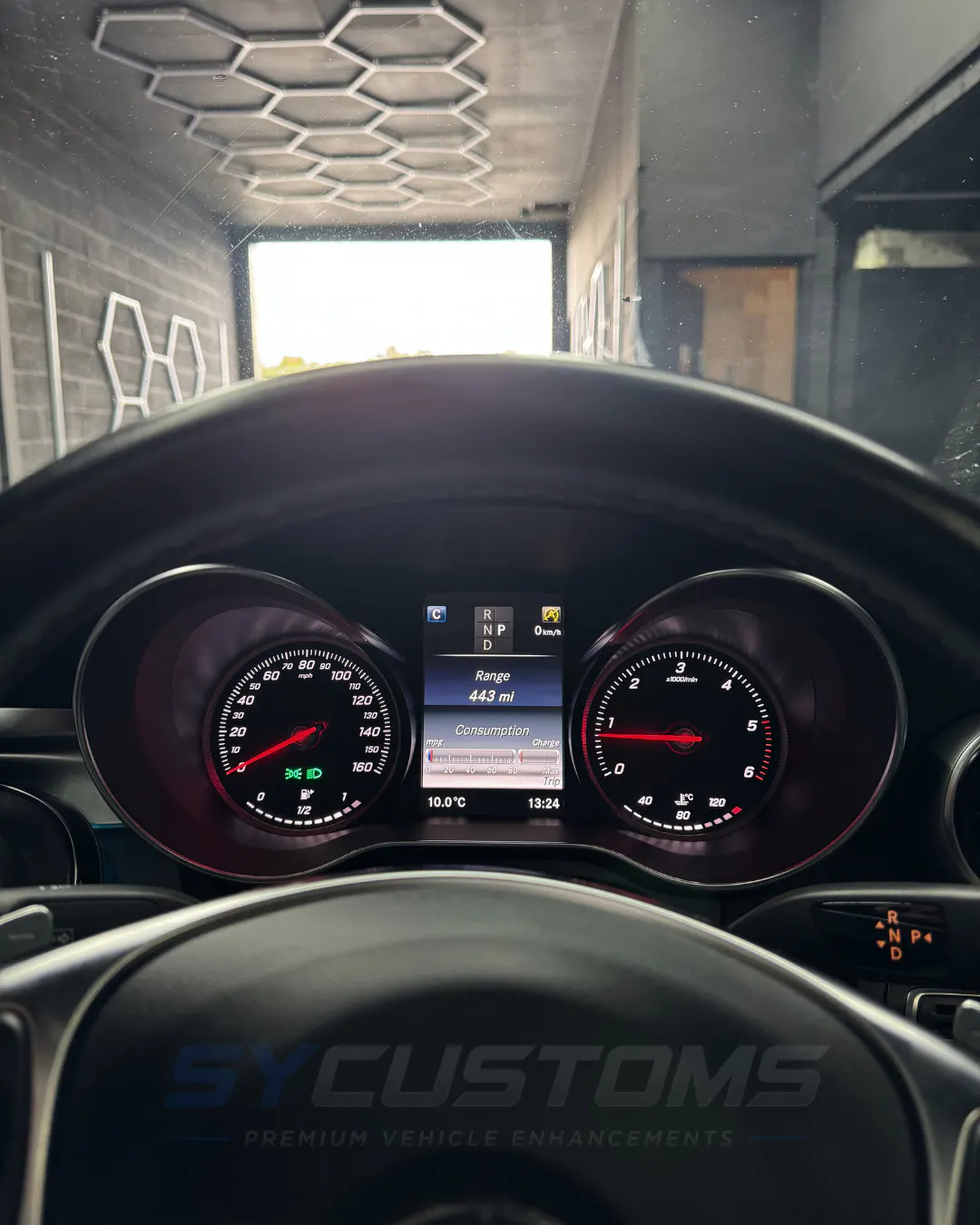 Mercedes C-Class Saloon before oem ambient lighting, screen upgrade, digital cluster upgrade installation