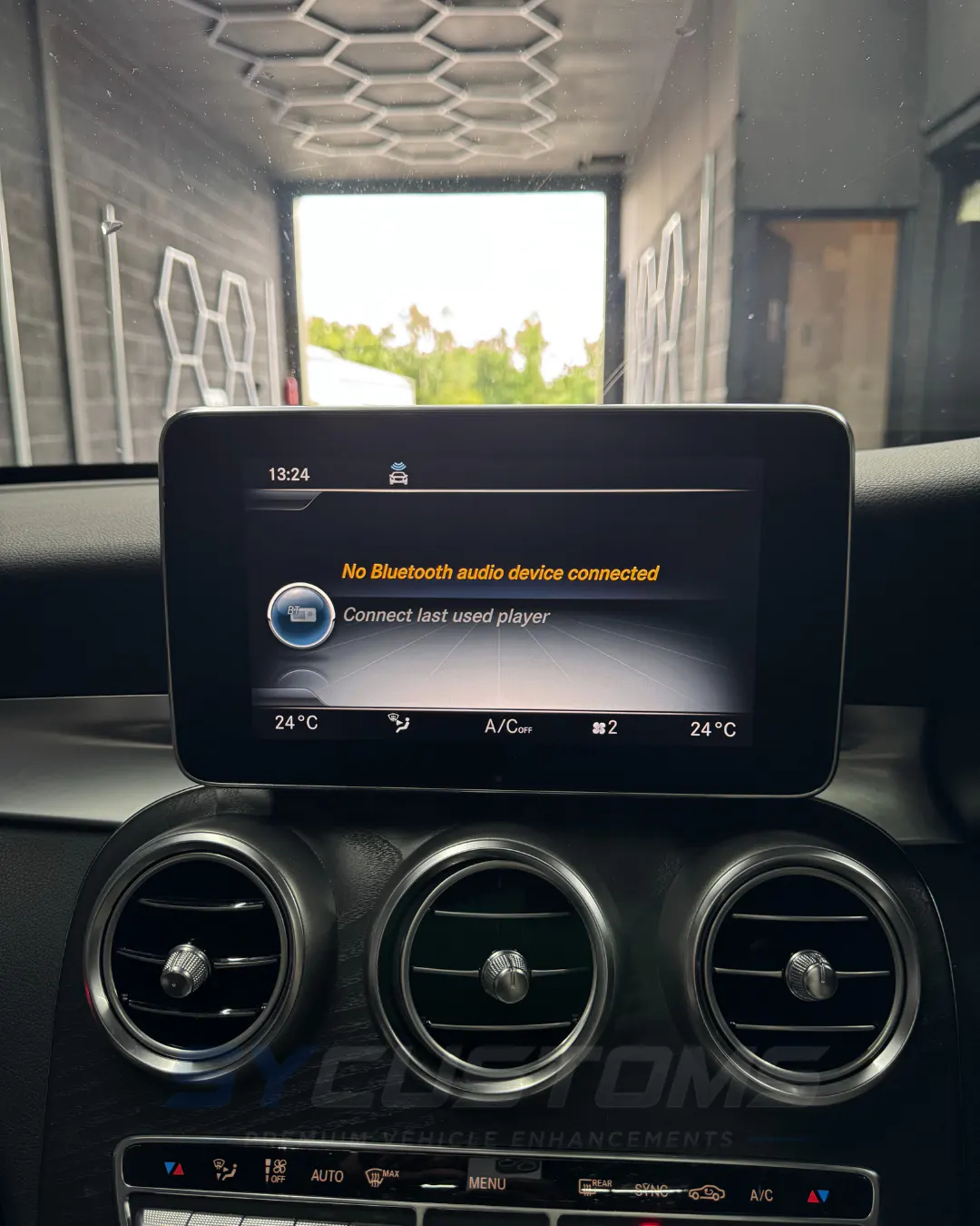 Mercedes C-Class Saloon before oem ambient lighting, screen upgrade, digital cluster upgrade installation