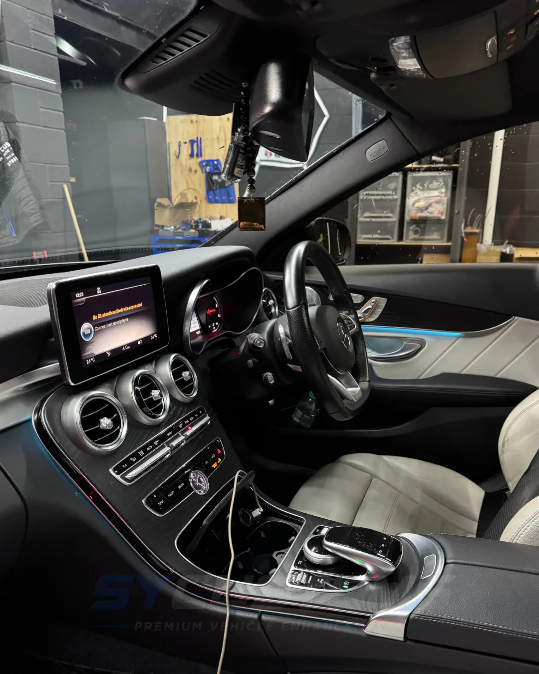 Mercedes C-Class Saloon before oem ambient lighting, screen upgrade, digital cluster upgrade installation