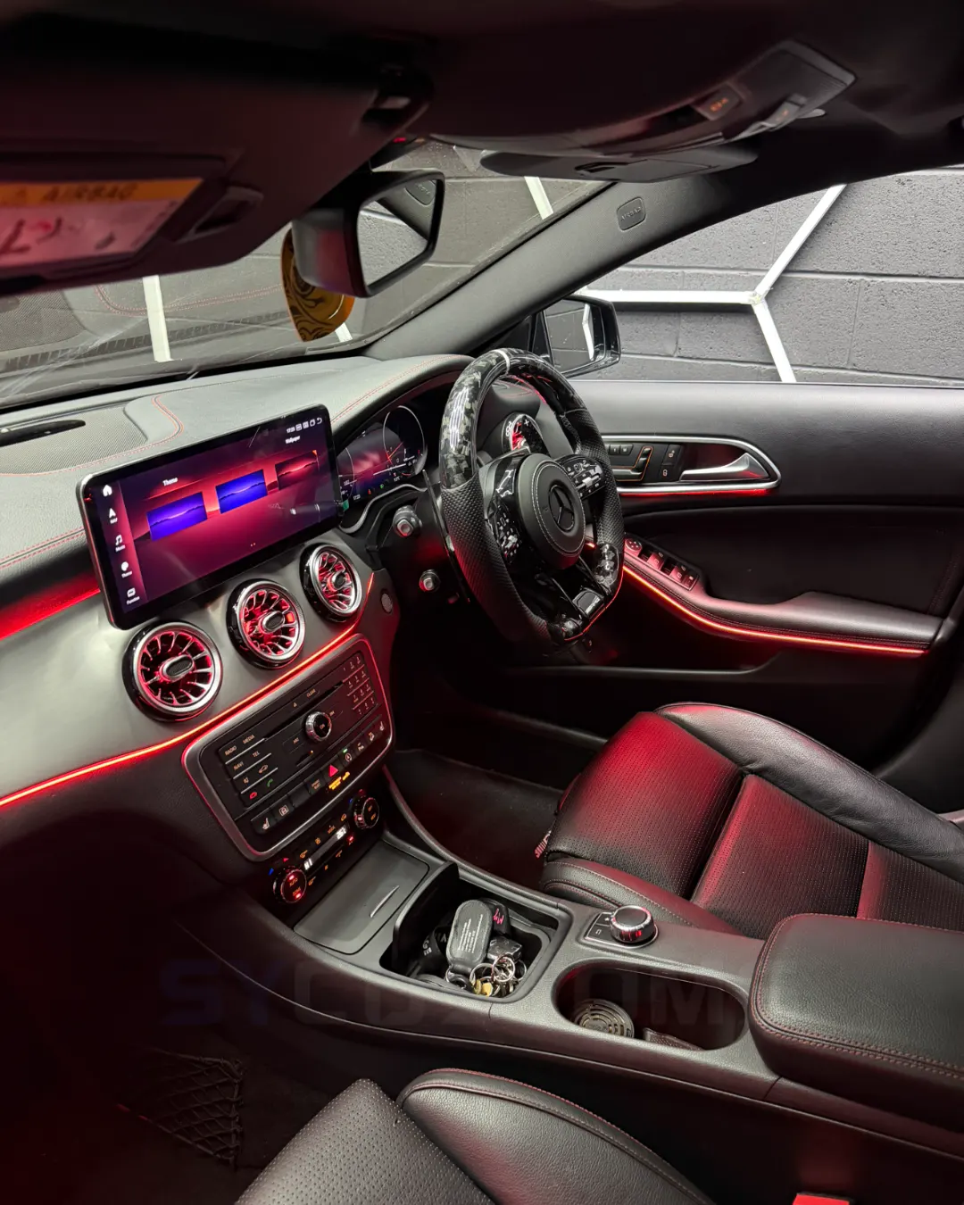Mercedes CLA W117 OEM Ambient Lighting, Screen upgrade, Digital Cluster upgrade, Custom Steering Wheel installation