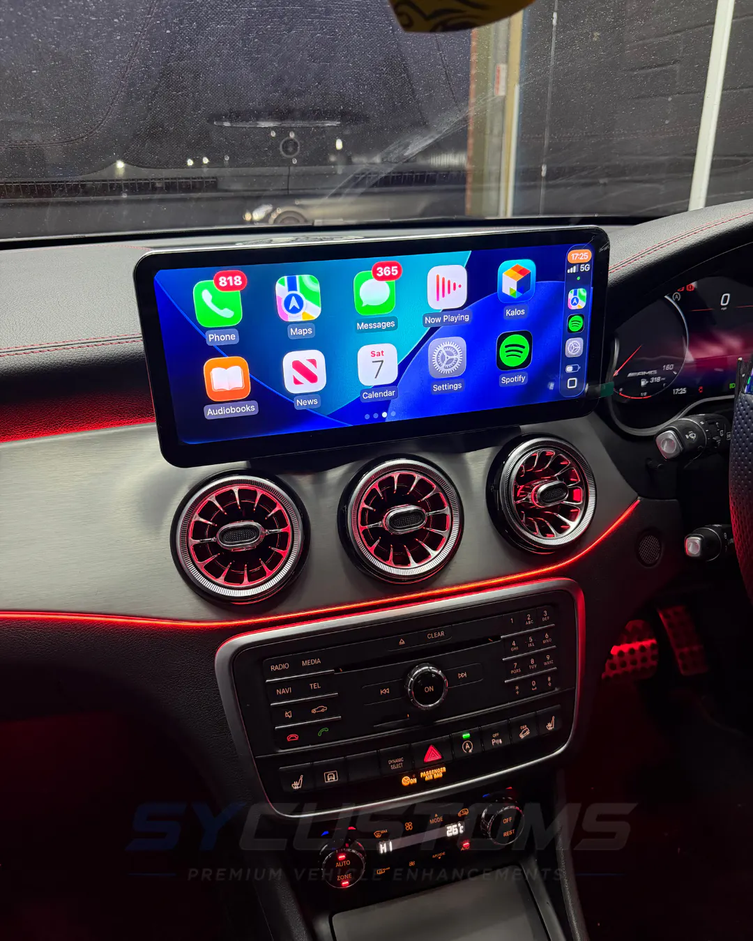 Mercedes CLA W117 OEM Ambient Lighting, Screen upgrade, Digital Cluster upgrade, Custom Steering Wheel installation