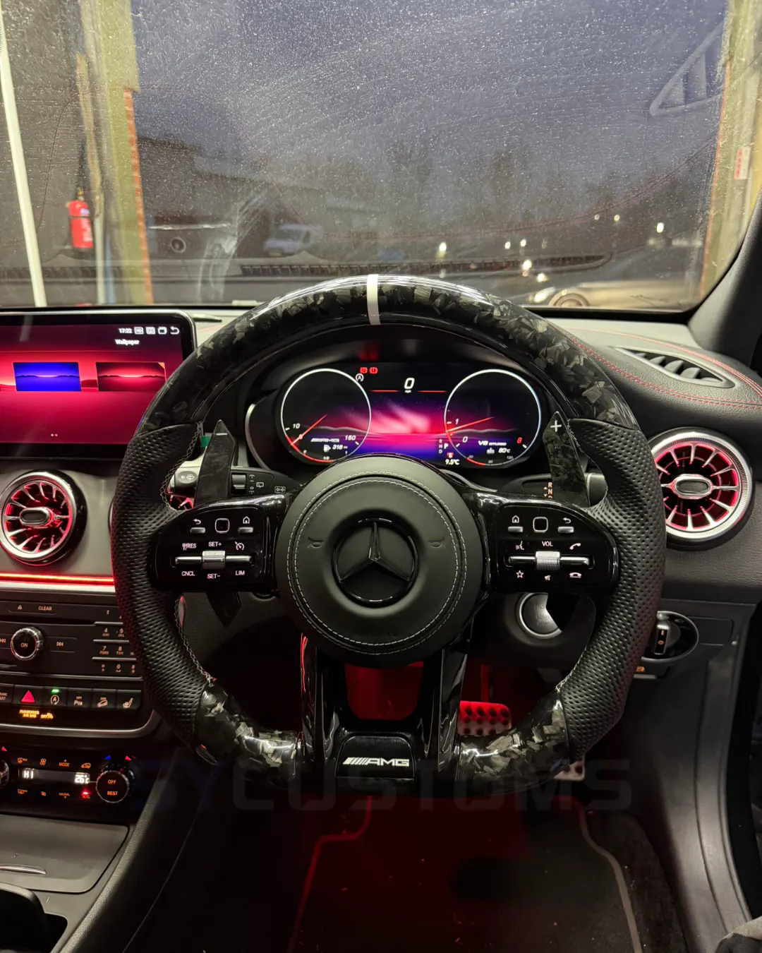 Mercedes CLA W117 OEM Ambient Lighting, Screen upgrade, Digital Cluster upgrade, Custom Steering Wheel installation