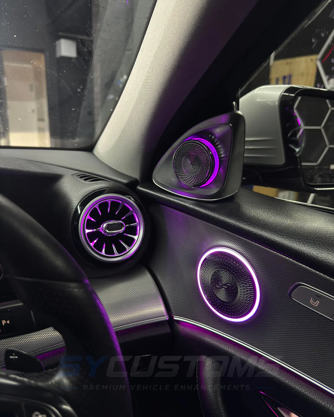 Mercedes E-Class OEM Retrofits, OEM Ambient Lighting, Car accessories, Custom Steering Wheel installation