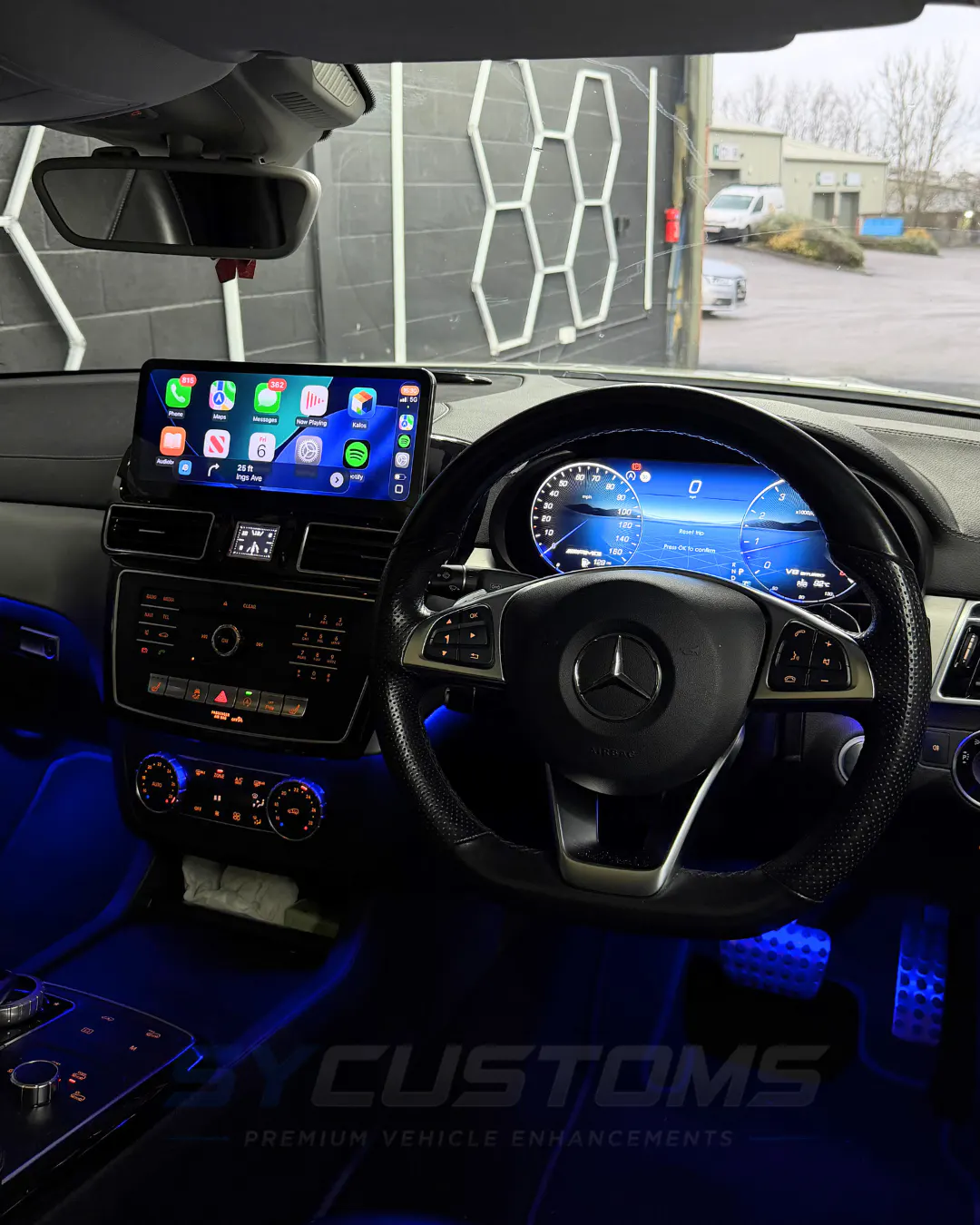 Mercedes GLE after oem ambient lighting, screen upgrade, digital cluster upgrade installation
