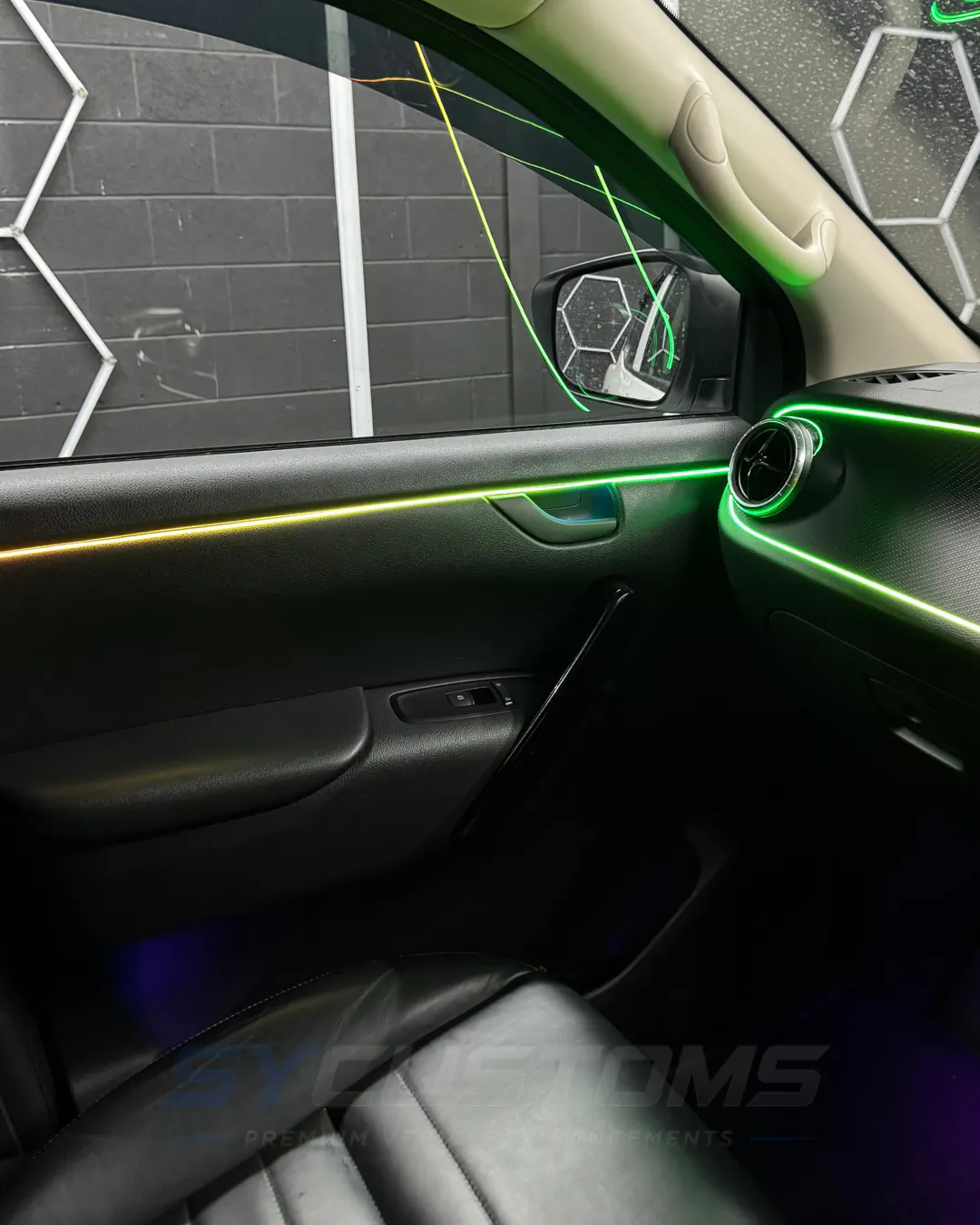 Mercedes X-Class after universal ambient lighting, screen upgrade, digital cluster upgrade installation