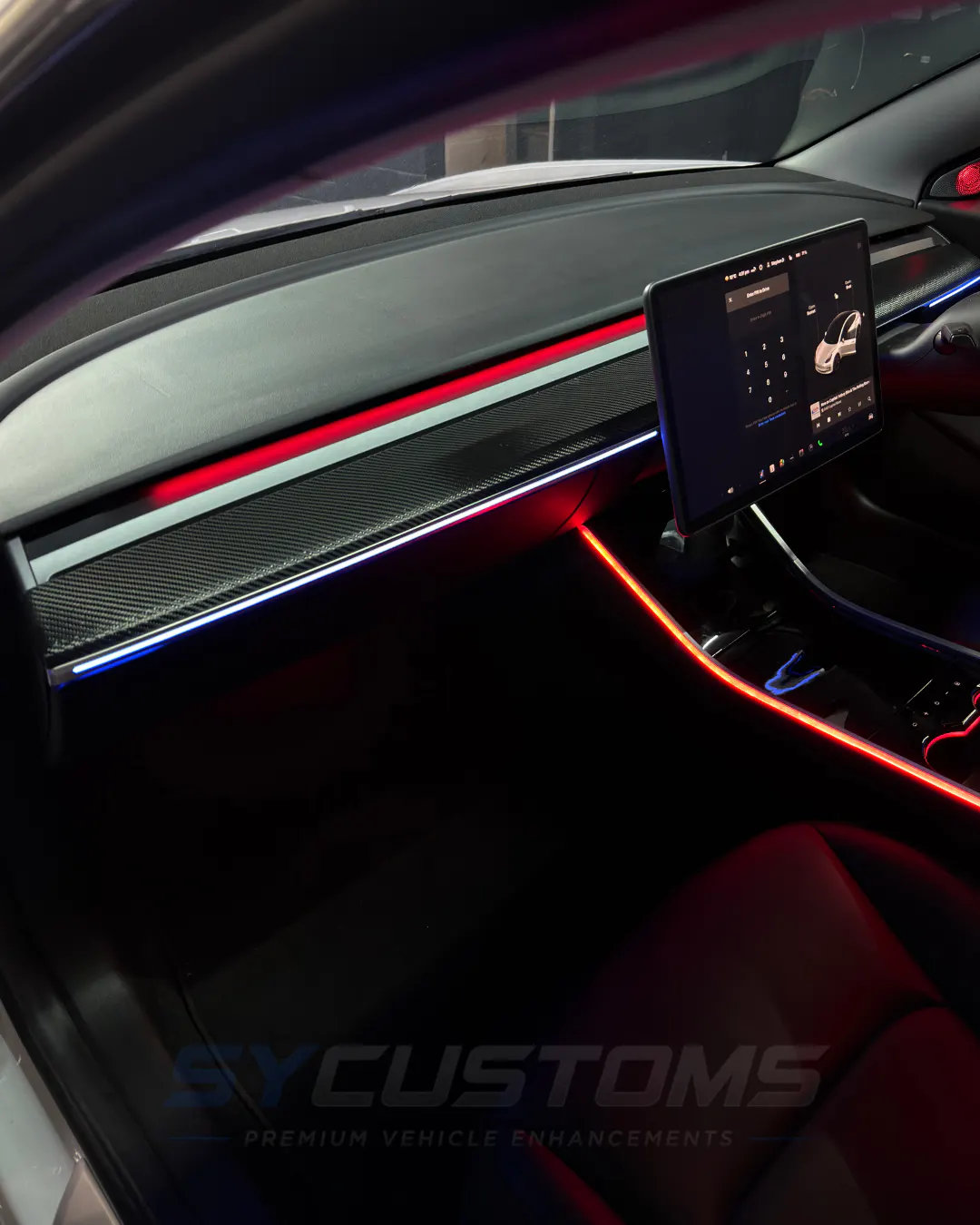 Tesla Model 3 after oem ambient lighting installation