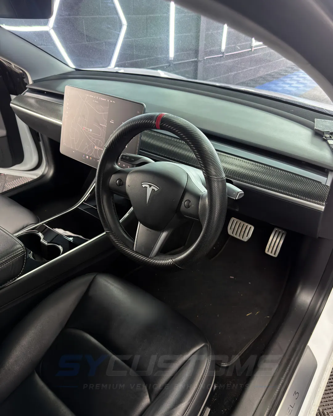 Tesla Model 3 before oem ambient lighting installation