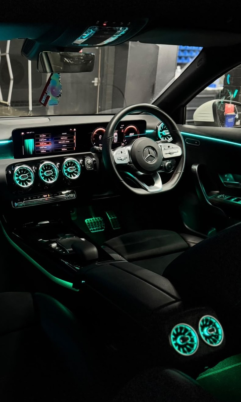 Mercedes interior cockpit with ambient lighting